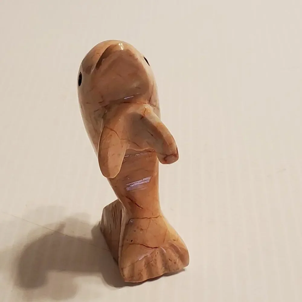Vintage Hand Carved Pink Marble Dolphin 4